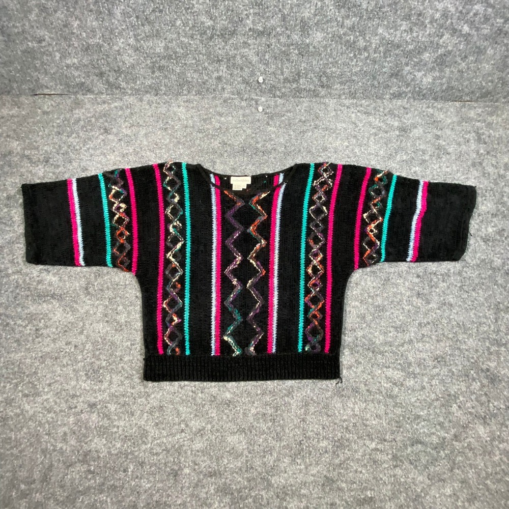 Collectibles Vintage Multi Color Geometric Striped Short Sleeve Sweater Large